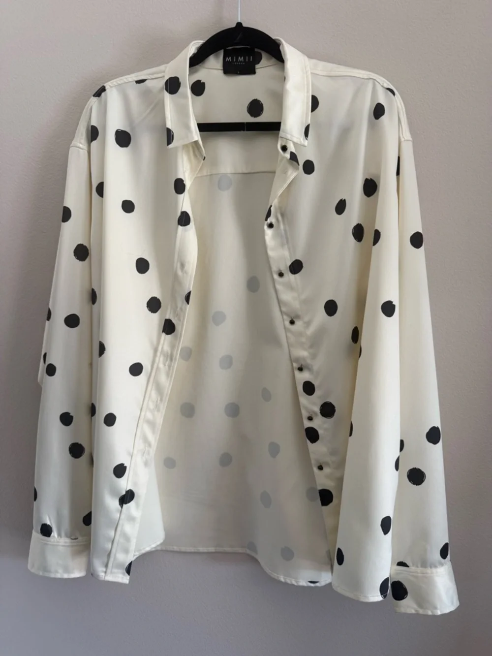 MIMI Women's Black and White/Ivory Polka Dot Button-Up Shirt And Pants Set - Picture 4 of 9